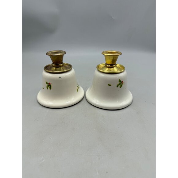 Teleflora Vintage Christmas Holly & Berry Candle Holders Set Of 2 READ - Picture 4 of 9